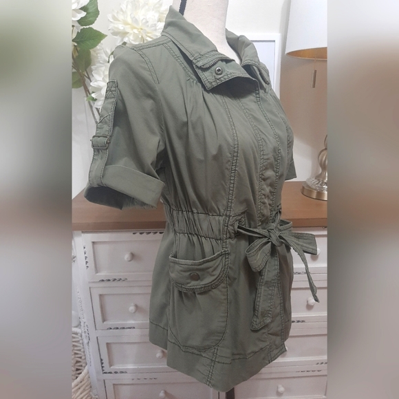 Decree Zip Up Military Utility Cargo Jacket With Tie Front - Picture 4 of 8